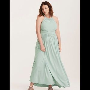 Sage green high neck maxi dress
